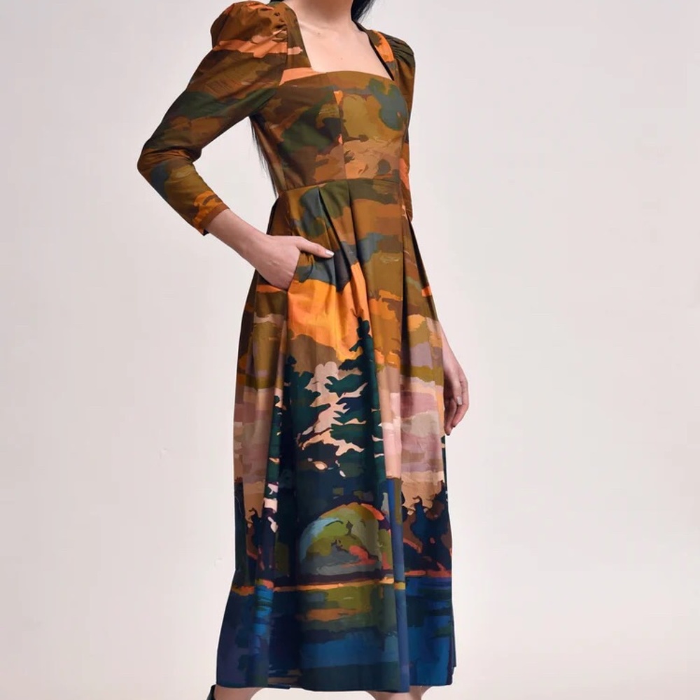 Celina Moon Mirellie crafted scenes print midi dress
